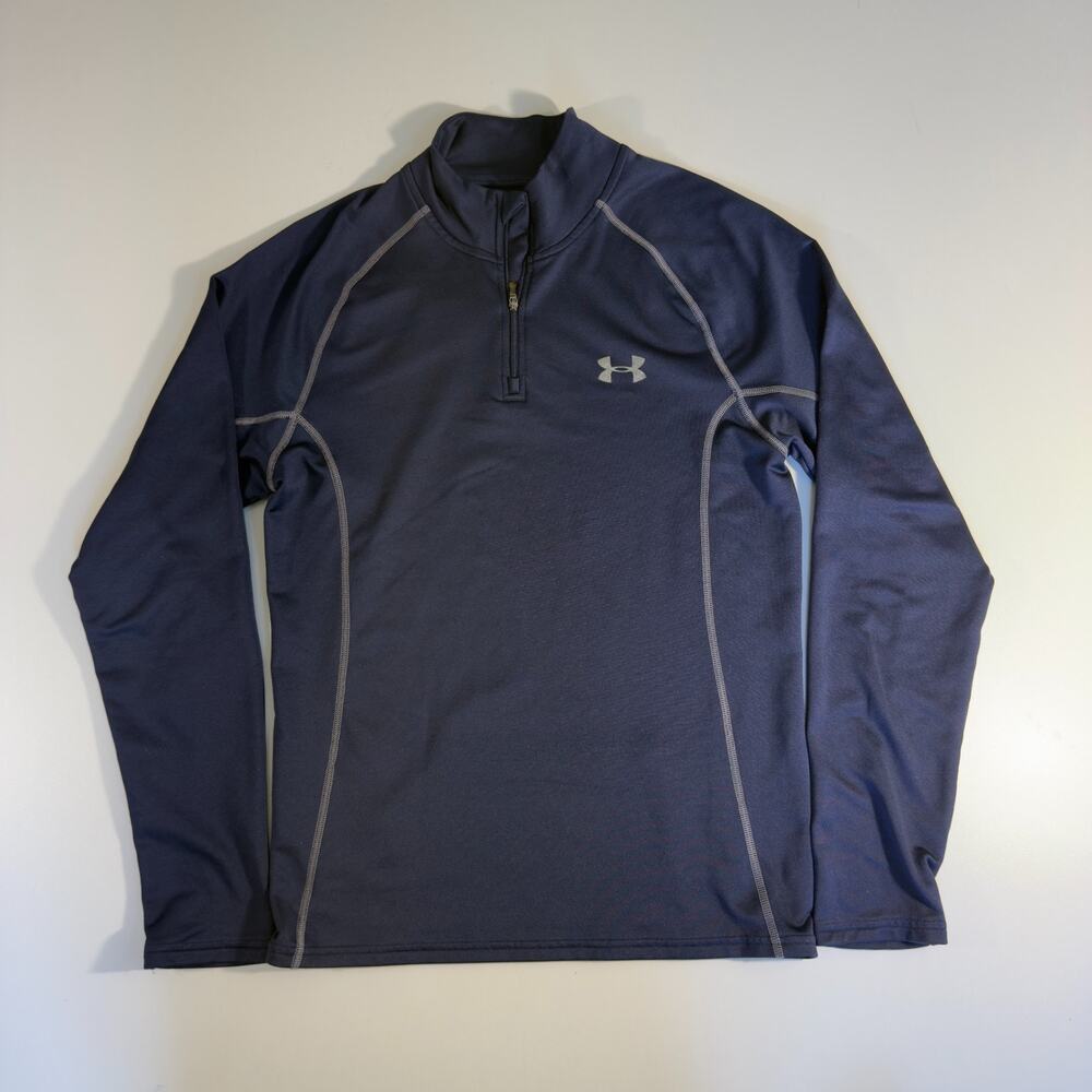 Under Armour ColdGear Mens Medium Navy Blue Quarter Zip Compression Pullover